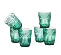 Baroni Home Juego de 6 Vasos de Vidrio Decorados con Acabados en Relieve, 30 cl, Lavables en Lavavjillas, 8 X 8 X 10 cm, Verde