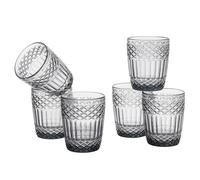 Baroni Home Juego de 6 Vasos de Vidrio Decorados con Acabados en Relieve, 30 cl, Lavables en Lavavjillas, 8 X 8 X 10 cm, Humo
