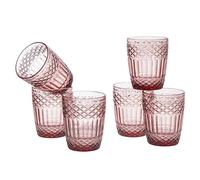 Baroni Home Juego de 6 Vasos de Vidrio Decorados con Acabados en Relieve, 30 cl, Lavables en Lavavjillas, 8 X 8 X 10 cm, Rosa Polvo