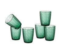 Baroni Home Juego de 6 vasos Wave de cristal de colores y decorados con rayas en relieve, 30 cl, elegantes vasos lavables en lavavajillas, 8 x 8 x 9,5 cm, verde