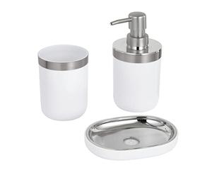 Baroni Home Juego de Baño de 3 Piezas de plástico Resistente, Juego de baño Moderno, Compuesto por Dispensador, Vaso y Jabonera, Blanco y Plateado