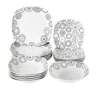Baroni Home Juego de Platos de 18 Piezas de Porcelana, Servicio de Mesa Colorido para 6 Personas, Plato Hondo, Plano, de Fruta o Postre con Círculos Negros