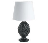 Baroni Home Lámpara de sobremesa de cerámica, lámpara con pantalla de tela blanca - diseño elegante, lámpara de cable 120 cm, decoración del hogar, 25x25x45 cm (Pumo Negro)