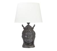 Baroni Home Lámpara de sobremesa de cerámica, lámpara con pantalla de tela blanca - diseño elegante, lámpara de cable 120 cm, decoración del hogar 30x30x45 cm (Cabeza de la Reina Mora Gris)