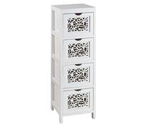 Baroni Home Mesita de Noche de Madera, Mueble para Salón o Baño, Mueble Multiusos con 4 cajones tallados, Color Blanco, 23x23x30 cm