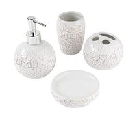 Baroni Home Montemaggi - Juego de baño de cerámica bajorrelieve de 4 Piezas - Color Blanco Incluye dispensador de jabón, portacepillos de Dientes, Vaso y jabonera.