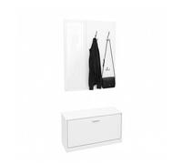 Baroni Home Mueble para recibidor de 3 piezas con zapatero, perchero de pared y espejo, banco para zapatos, juego modular para ahorrar espacio, 24 x 90 x 180 cm (blanco con 4 ganchos)