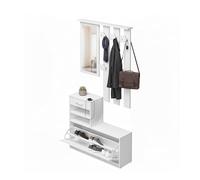 Baroni Home Mueble para recibidor de 3 piezas con zapatero, perchero de pared y espejo, banco para zapatos, juego modular para ahorrar espacio, 24 x 90 x 180 cm (blanco, 6 ganchos y 2 estantes)