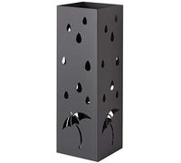 Baroni Home - Paragüero Cuadrado de Metal con Diseño de Paraguas con Gotas de Lluvia, con Gancho y Bandeja Recogegotas Desmontable, 15,5x15,5x49 cm, Negro