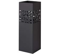 Baroni Home Paragüero Cuadrado de Metal con Incrustación Rectangular de Flores, Medidas 15,5x15,5x49 cm con Gancho y Bandeja Recogegotas Extraíble, Negro
