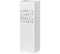 Baroni Home Paragüero Cuadrado de Metal con Incrustación Rectangular de Flores, Medidas 15,5x15,5x49 cm con Gancho y Bandeja Recogegotas Extraíble, Blanco