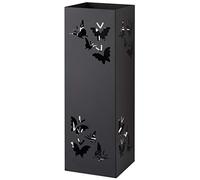 Baroni Home Paragüero Cuadrado de Metal con Incrustación Rectangular de Mariposas, Paragüeros con Gancho y Bandeja Recogegotas Extraíble, 15,5x15,5x49 cm, Negro