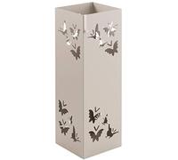 Baroni Home Paragüero Cuadrado de Metal con Incrustación Rectangular de Mariposas, Paragüeros con Gancho y Bandeja Recogegotas Extraíble, 15,5x15,5x49 cm, Tórtola