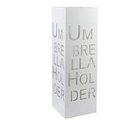 Baroni Home Paragüero de diseño Moderno para Paraguas de Metal con Tallado con inscripción en Forma de Paraguas Blanco con Gancho y Bandeja escurridor extraíble 15,5x15,5x49 cm