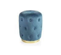Baroni Home Puf Acolchado Cilíndrico con Base Dorada, Reposapiés Estilo Glam, Puf para Salón y Dormitorio, Elegante Puf Taburete, Azul, 36x36x47 cm