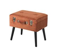 Baroni Home Puf con almacenaje, Terciopelo, en Forma de Maleta, Taburete, con Patas de Madera 50x35x46 cm - Rojo coñac