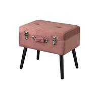 Baroni Home Puf con almacenaje, Terciopelo, en Forma de Maleta, Taburete, con Patas de Madera 50x35x46 cm - Rosa empolvado