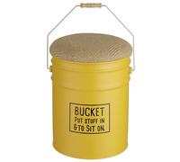 Baroni Home Puf contenedor de metal amarillo con asiento acolchado revestido de yute con mango de metal y madera, estilo vintage, perfecto para casa, entrada y dormitorio (amarillo)