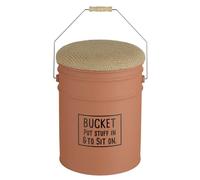 Baroni Home Puf contenedor de metal rojo ladrillo asiento acolchado tapizado en yute con mango de metal y madera - Estilo cubo vintage perfecto para casa, entrada y dormitorio