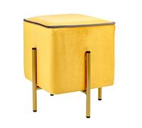 Baroni Home Puf Cuadrado de Terciopelo, Puf tapizado para Salón, Otomana para Dormitorio, Amarillo con Borde Ocre, 33x33x38 cm