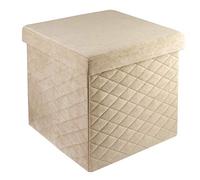 Baroni Home Puf Taburete Contenedor Plegable de Almacenamiento de Terciopelo Acolchado, Cubo Reposapiés Contenedor, 38x38x38 cm, Beige