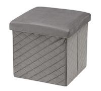Baroni Home Puf Taburete Contenedor Plegable de Almacenamiento de Terciopelo Acolchado, Cubo Reposapiés Contenedor, 38x38x38 cm, Gris