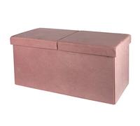 Baroni Home Puff Baúl Plegable, Contenedor de Almacenaje, Reposapiés 76x38x38 cm, Terciopelo, Rosa Polvo