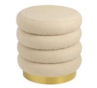 Baroni Home Reposapiés de Sherpa con Forma de Macarrón, Taburete Alcochado Duradero para Interior, Dormitorio, Salón, 41x38x38 cm, Beige