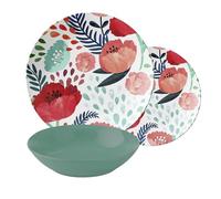 Baroni Home Servicio de Platos de 18 Piezas de porcelana, Servido de Mesa Colorida Para 6 Personas, Plato Hondo, Llano, de Fruta o Postre, Diseño de Amapolas