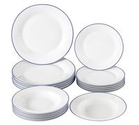 Baroni Home Servicio de platos de 18 piezas de porcelana y gres, servido de mesa colorida para 6 personas, plato hondo, llano, de fruta o postre (Blue Line)