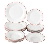 Baroni Home Servicio de platos de 18 piezas de porcelana y gres, servido de mesa colorida para 6 personas, plato hondo, llano, de fruta o postre (Red Line)