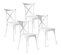 Baroni Home Set de 4 Sillas de Plástico Blanco - Apilables, Sin Montaje, Fáciles de Limpiar, con Patas Antideslizantes, para Cocina, Salón, Comedor, Exterior, 44x44x82 cm, Respaldo Trenzado