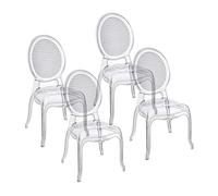 Baroni Home Set de 4 Sillas de Policarbonato Transparente, Asiento de Diseño Elegante Apilable e Impermeable para Sala de Estar, Comedor, Dormitorio, 48X46X98 cm, Vienna