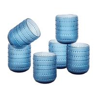 Baroni Home Set de 6 Copas de Vidrio Coloreadas y Decoradas con Detalles en Relieve de 30 CL, Copas Elegantes Lavables en Lavavajillas, 8x8x10 cm, Azul