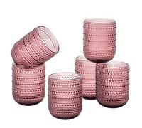 Baroni Home Set de 6 Copas de Vidrio Coloreadas y Decoradas con Detalles en Relieve de 30 CL, Copas Elegantes Lavables en Lavavajillas, 8x8x10 cm, Rosa