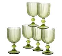 Baroni Home Set de 6 Copas de Vino de Vidrio Coloreadas y Decoradas con Rayas en Relieve 20 CL, Copas Elegantes Lavables en Lavavajillas, 8x8x14,5 cm, Verde