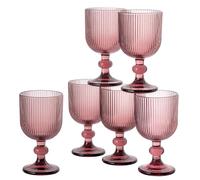 Baroni Home Set de 6 Copas de Vino de Vidrio Coloreadas y Decoradas con Rayas en Relieve 20 CL, Copas Elegantes Lavables en Lavavajillas, 8x8x14,5 cm, Rosa