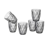 Baroni Home Set de 6 Piezas de Vasos Diamante de Vidrio Coloridos y Decorados con Rombo en Relieve 28 CL, Elegantes Vasos Lavables en Lavavajillas, 8x8x10 cm Fumé