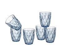 Baroni Home Set de 6 unidades de vasos de diamante de vidrio coloreados y decorados con rombo en relieve 30 CL, vasos de agua elegantes aptos para lavavajillas, 8x8x10 cm Azul