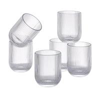 Baroni Home Set de 6 Vasos de Vidrio Coloreados y Decorados con Rayas en Relieve de 30 CL, Vasos Elegantes Lavables en Lavavajillas, 8x8x10 cm, Transparente