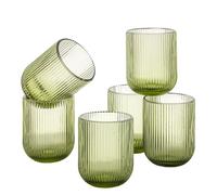 Baroni Home Set de 6 Vasos de Vidrio Coloreados y Decorados con Rayas en Relieve de 30 CL, Vasos Elegantes Lavables en Lavavajillas, 8x8x10 cm, Verde