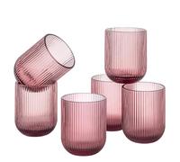 Baroni Home Set de 6 Vasos de Vidrio Coloreados y Decorados con Rayas en Relieve de 30 CL, Vasos Elegantes Lavables en Lavavajillas, 8x8x10 cm, Rosa