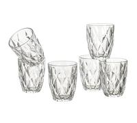 Baroni Home Set de 6 Vasos de Vidrio Decorados con Acabados en Relieve 30 CL, Vasos Elegantes Lavables en Lavavajillas, 8x8x10 cm, Rombos Grandes