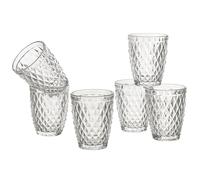 Baroni Home Set de 6 Vasos de Vidrio Decorados con Acabados en Relieve 30 CL, Vasos Elegantes Lavables en Lavavajillas, 8x8x10 cm, Rombos