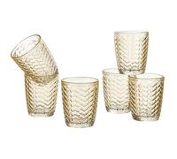 Baroni Home Set de 6 Vasos de Vidrio Decorados con Acabados en Relieve 30 CL, Vasos Elegantes Lavables en Lavavajillas, 8x8x10 cm, Trenzado Ámbar