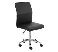 Baroni Home Silla de Oficina de Piel Sintética Giratoria de 360°, Silla Acolchada De Oficina con Altura Ajustable sin Reposabrazos, Asiento Ergonómico, Negro Piel Sintética, 44x50x110 cm