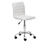 Baroni Home Silla de Oficina sin Reposabrazos de Piel Sintética con Ruedas, Silla de Escritorio Giratoria con Ruedas de Acero para Estudio y Trabajo, 85x47x40 cm (Blanco)