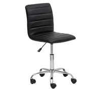 Baroni Home Silla de Oficina sin Reposabrazos de Piel Sintética con Ruedas, Silla de Escritorio Giratoria con Ruedas de Acero para Estudio y Trabajo, 85x47x40 cm (Negro)