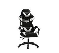 Baroni Home Silla Gaming con respaldo ergonómico inclinable y altura ajustable, silla de oficina con soporte lumbar, reposacabezas acolchado, 50 x 62 x 110-120 cm, negra y blanca
