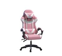 Baroni Home Silla Gaming con respaldo ergonómico inclinable y altura ajustable, silla de oficina con soporte lumbar, reposacabezas acolchado, 50 x 62 x 110-120 cm, rosa y blanca